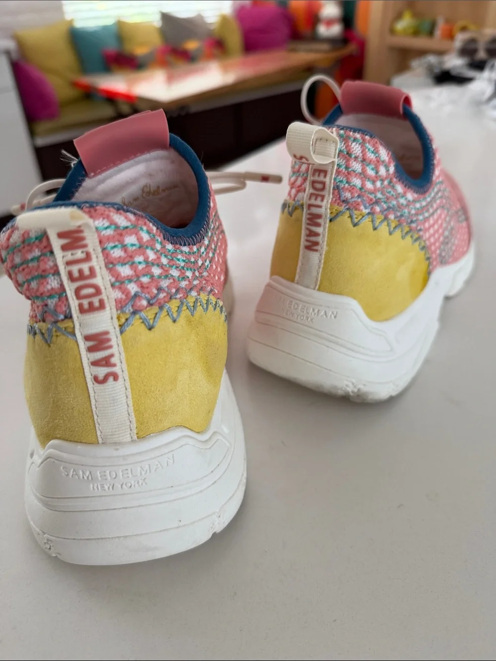 Sam Edelman Coral and Navy Knit Mesh Sneakers - Picture 4 of 6